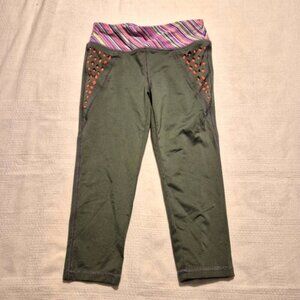 Everlast girls size S or 6/6X olive green cropped leggings bright band strips